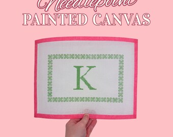 Custom Hand-Painted Needlepoint Canvas | Personalized Preppy Pillow Pattern | Name or Initial Design