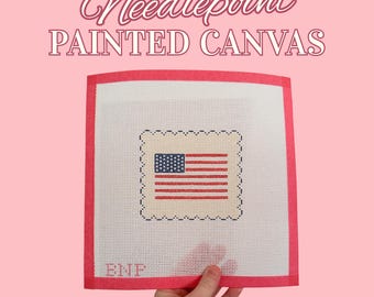 American Flag Needlepoint Canvas | Preppy Pattern | 13 Mesh Painted Canvas | 4th of July Stitch Project | Beginner Friendly