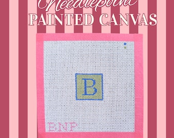 Custom Needlepoint Bag Charm Canvas | Hand Painted Initial Charm | Personalized Preppy Keychain Gift