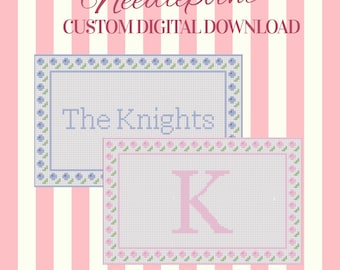 Custom Monogram Needlepoint Pattern | Personalized Initial Canvas (Digital Download)