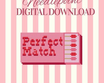 Needlepoint Matchbook Pattern PDF | “Perfect Match” Needlepoint Design | Preppy Valentine Needlepoint Chart Digital Download