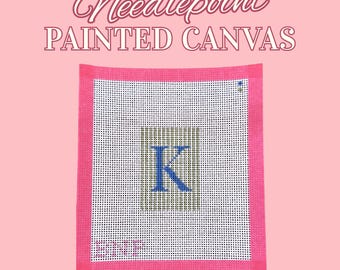 Custom Monogram Luggage Tag Canvas | Hand Painted Initial Needlepoint | Preppy Travel Tag DIY | Personalized Gift