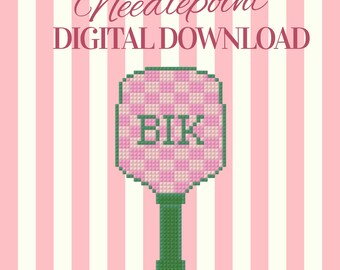 Pickleball Needlepoint Pattern | Monogram Paddle Design | Preppy Pickleball Gift | Digital Download 18 Mesh