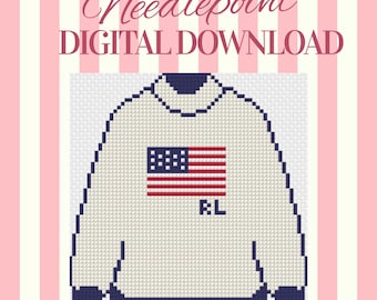 American Flag Sweater Needlepoint Pattern PDF | Preppy Needlepoint Design | Patriotic Stitch Chart