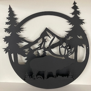 3D Metal Elk Wall Art. Metal Elk Scene. Metal Decor. Wildlife Wall Art. Wildlife Decor. Industrial Metal. Elk Cabin Decor. Elk Office Decor