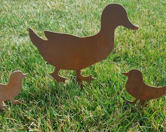 Duck and Ducklings. Metal Art. Garden Art. Rusty Metal Garden Decor. Duck, Ducklings Decor. Vintage Metal Decor. Home Decor.