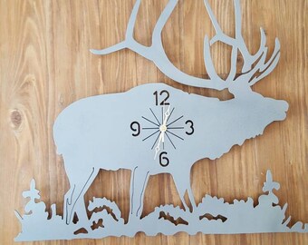 Elk Clock. Metal Wall Art. Elk Decor. Wildlife Clock. Metal Decor. Home Decor. Metal Clock. Wildlife Decor. Industrial Metal. Wall Clock