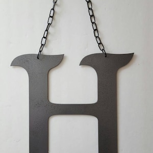 Letter H Metal Home Decor with Chain. Painted Hammer Gray. Home, Office Decor.  Wedding Decor. Housewarming, Birthday Gift!