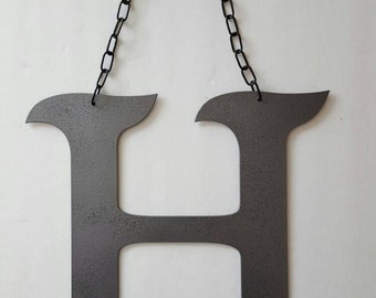 Letter H Metal Home Decor with Chain. Painted Hammer Gray. Home, Office Decor.  Wedding Decor. Housewarming, Birthday Gift!