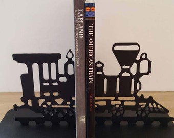 Train Bookends. Train Engine Bookends. Metal Train Engine. Black Metal Bookends. Vintage Bookends. Rustic Decor. Rustic Bookends. Home Decor