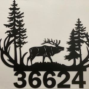 Elk Address Sign.  Elk Name Sign.  Metal Elk Scene.  Wildlife Wall Art.  Home Decor. Industrial Metal. Cabin Decor. Address Numbers.