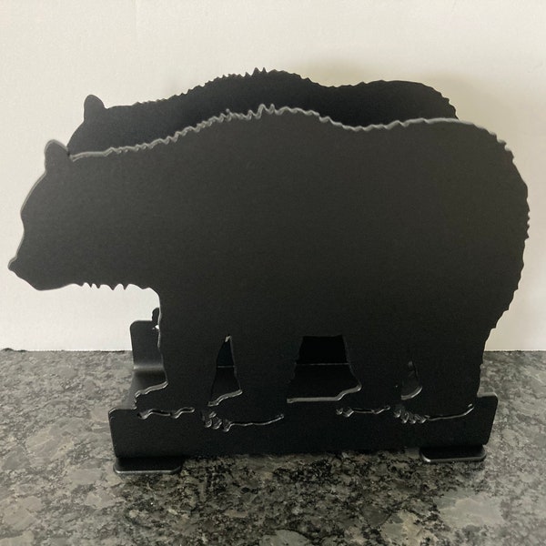 Bear Napkin Holder. Bear Mail Holder. Metal Bear Decor. Lodge Napkin Holder. Industrial Metal. Office Mail Holder. Wildlife Cabin Decor.