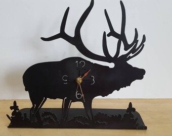 Elk Desk Clock. Elk Decor. Wildlife Clock. Desk Clock. Rustic Clock. Home Decor. Metal Clock. Wildlife Decor.  Rustic Decor.  Metal Art