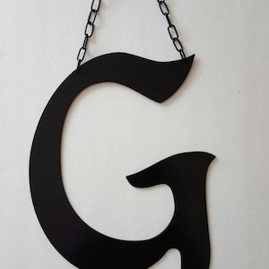 Letter G Metal Home Decor with Chain. Painted Black. Home, Office Decor.  Wedding Decor. Housewarming or Birthday Gift!
