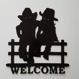 Metal Wall Art. Cowboy. Cowgirl. Welcome Sign. Cowboy Welcome Sign. Home Decor. Metal Decor. Black Metal Welcome Sign. Cowgirl Welcome Sign.