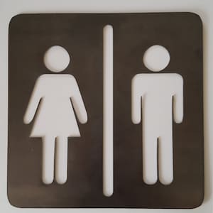 Bathroom Sign. Metal Wall Art. 16&quot; x 16&quot;. Bathroom Sign. Home Decor. Metal Decor.  Great Home Decor. Office Decor. Industrial Metal