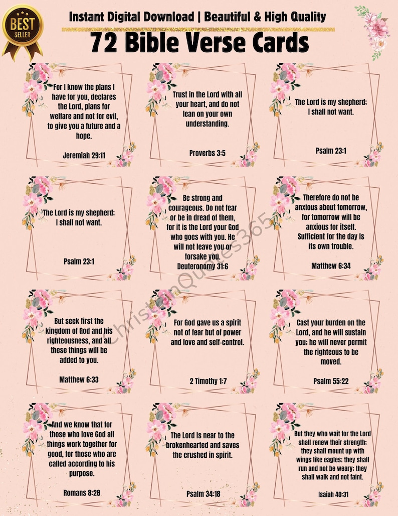 72 Bible Verse Cards, Printable, Bible Study Printable, Bible Memory ...
