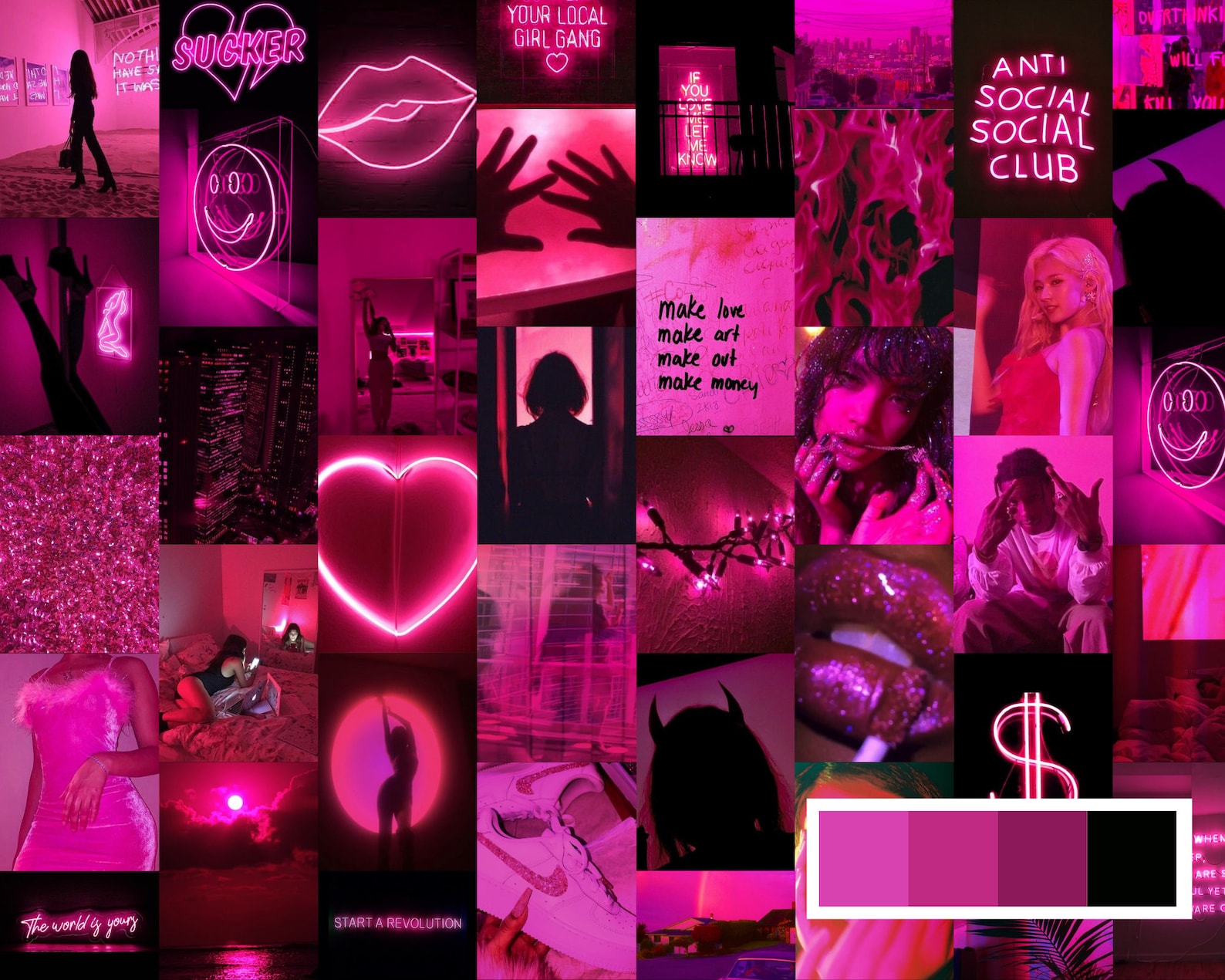 Neon pink wall collage kit VSCO wall collage boujee | Etsy