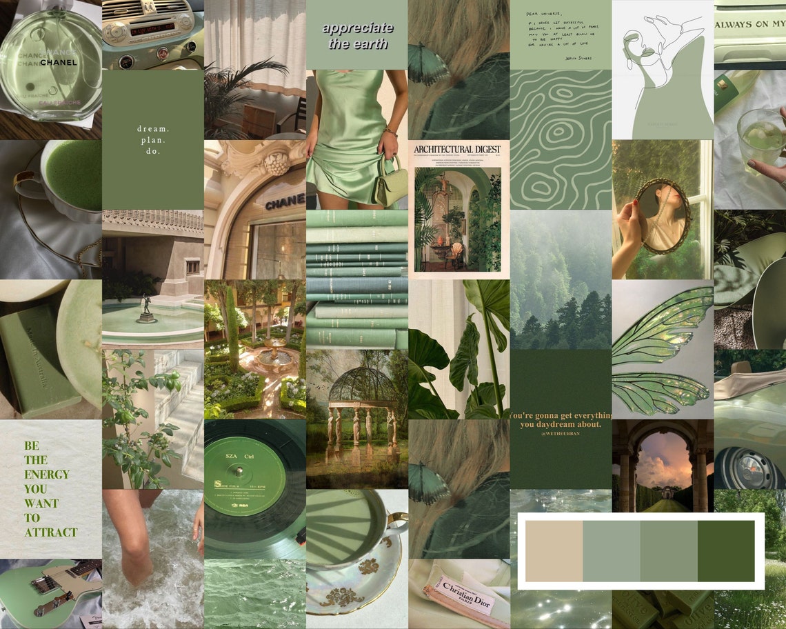 Sage green photo collage kit sage aesthetic vintage | Etsy