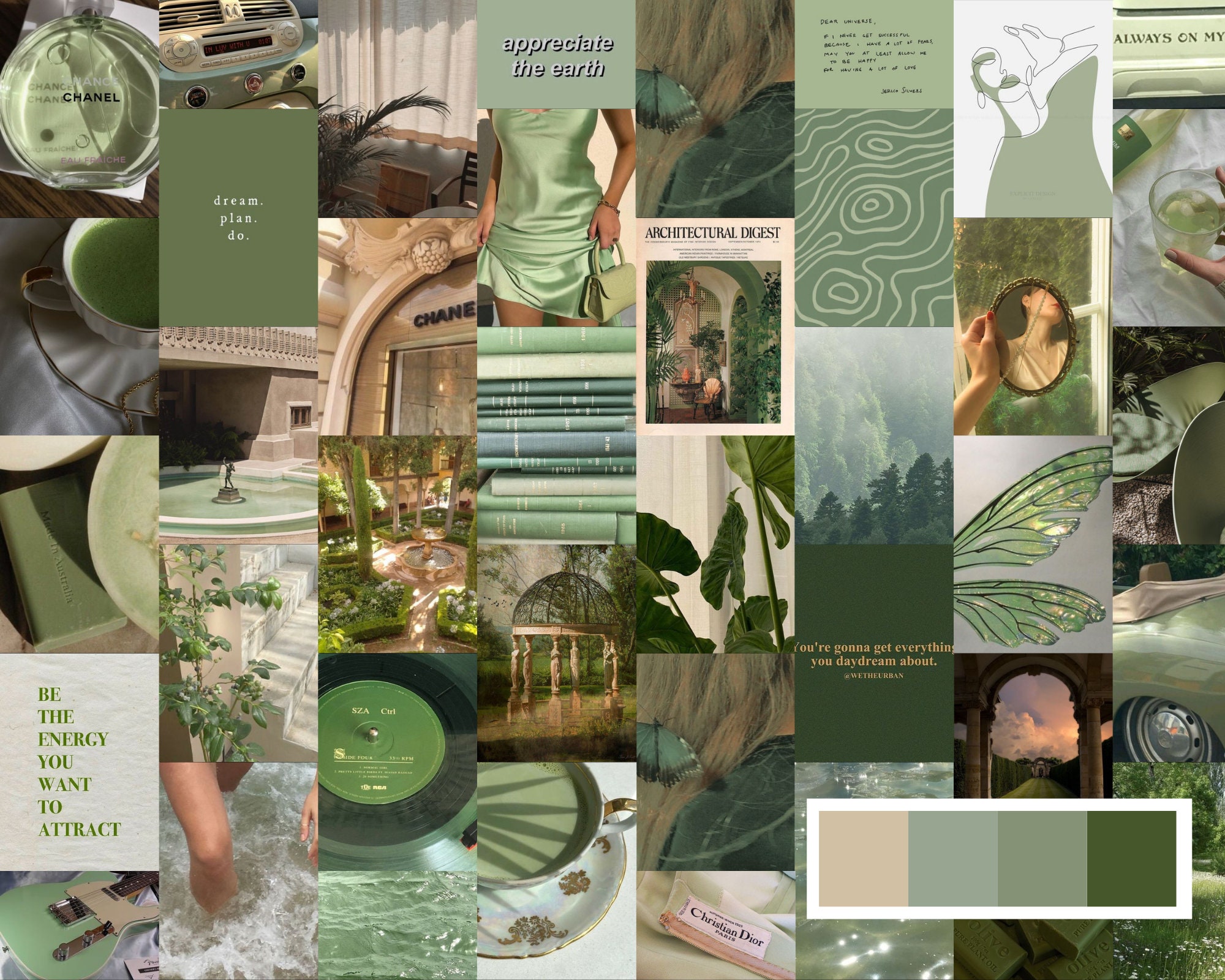 Sage green photo collage kit sage aesthetic vintage | Etsy