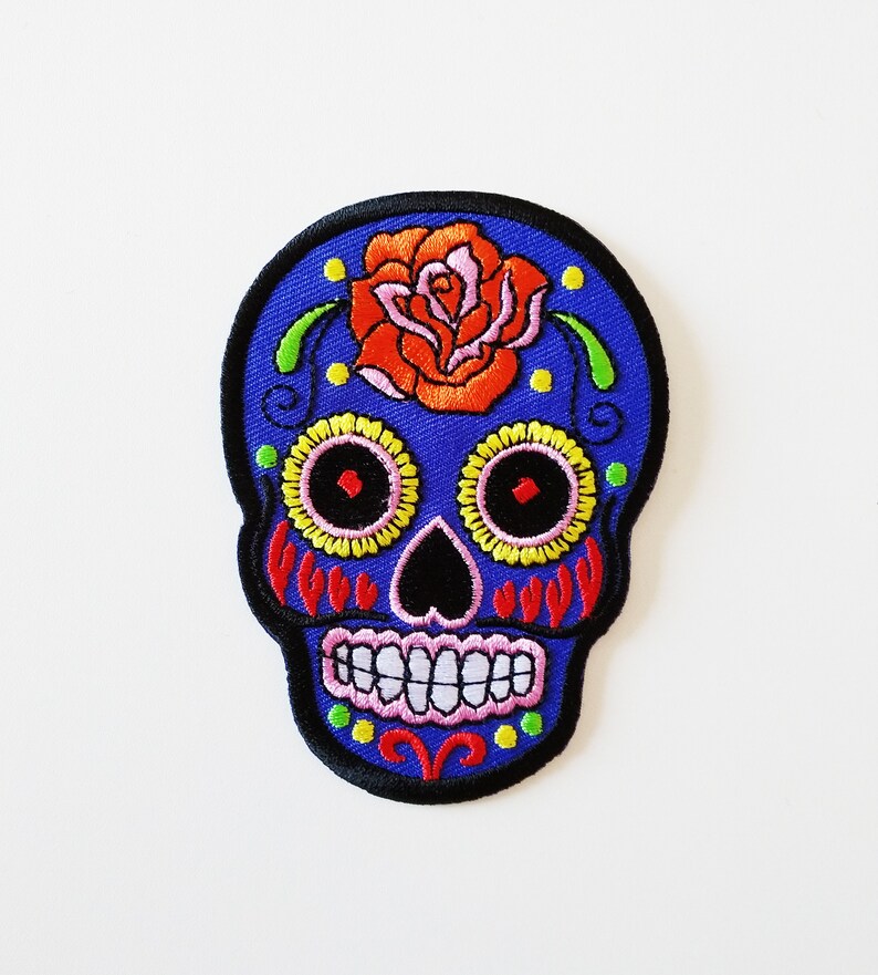 guitar playing skeleton motif iron on or sew on patch appliqué embroidery