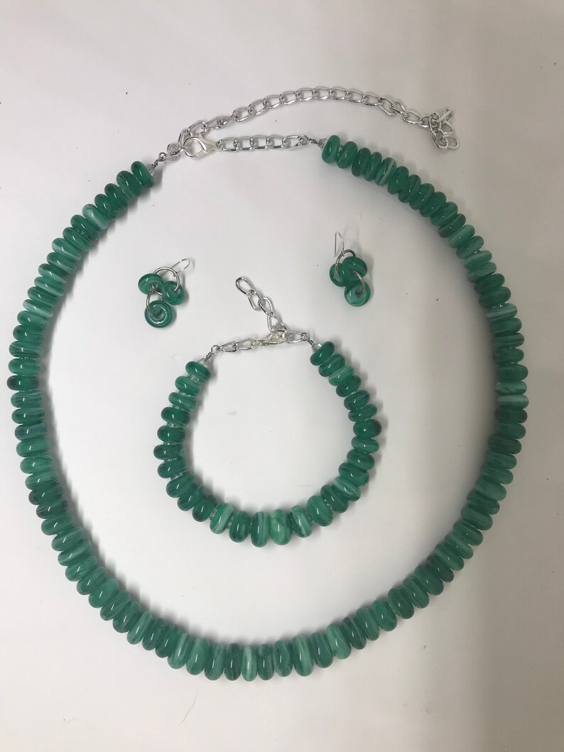 Variegated Greenblue Glass Bead Jewelry Set Etsy