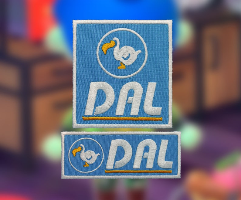 May include: Two embroidered patches featuring a blue background with a white dodo bird logo and the text "DAL" in white. The top patch is larger and has a circular logo, while the bottom patch is smaller and has a square logo.