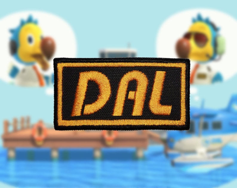 May include: A black and yellow embroidered patch with the letters "DAL" in a bold, yellow font.