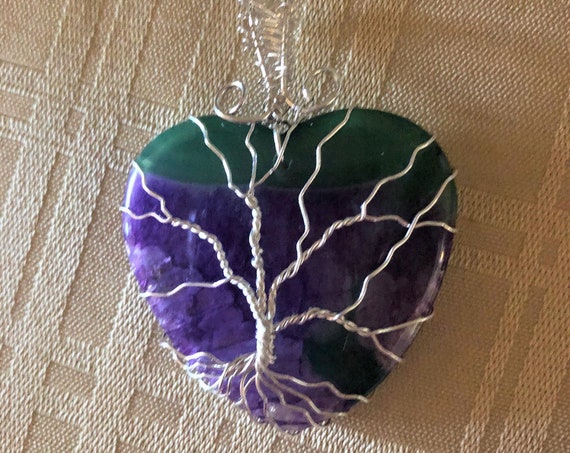 Brazilian Geode Agate Heart Shaped Tree of Life wrapped in Sterling Silver Wire.