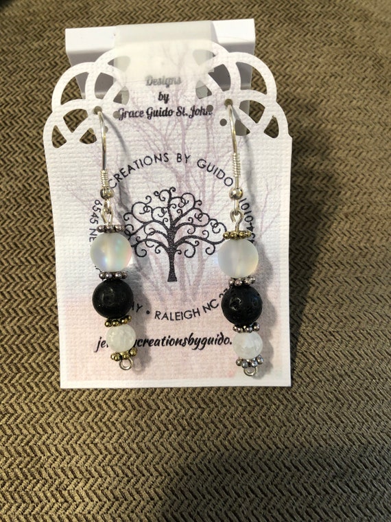 Aroma Therapy Earrings (cloudy) featuring Lava Rock Beads and wire wrapped with Sterling Silver Wire