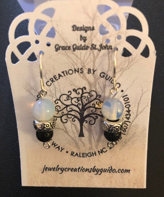 Aroma Therapy Earrings (cloudy) featuring Lava Rock Beads and wire wrapped with Sterling Silver Wire