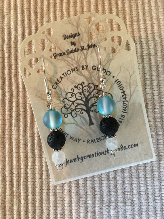 Aroma Therapy Earrings featuring Lava Rock and wrapped with Sterling Silver Wire.