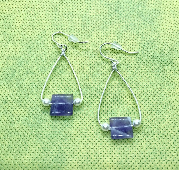 Amethyst and Czech Beaded Hoop Earrings wrapped with Sterling Silver Wire.