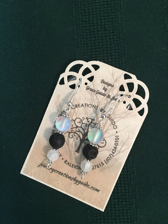 Aroma Therapy Earrings featuring Lava Rock Beads and wire wrapped with Sterling Silver Wire