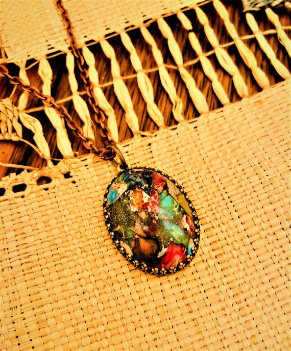 Sea Sediment Jasper Cabochon set in a Brass Setting.