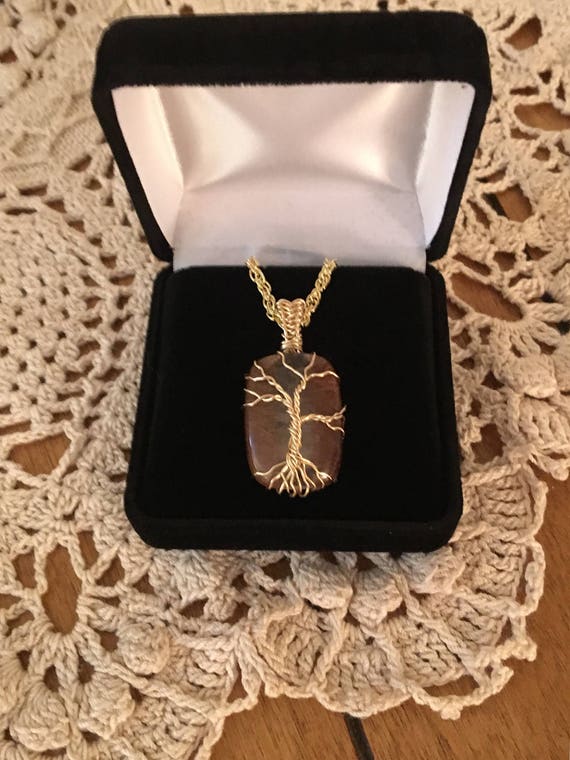 Rutilated Quartz Tree of Life Necklace wire wrapped w/ 14K Gold Filled Wire.