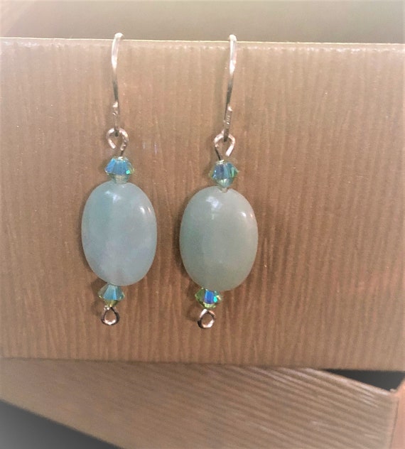 Amazonite earrings with sterling Silver Wire and Swarovski Crystals