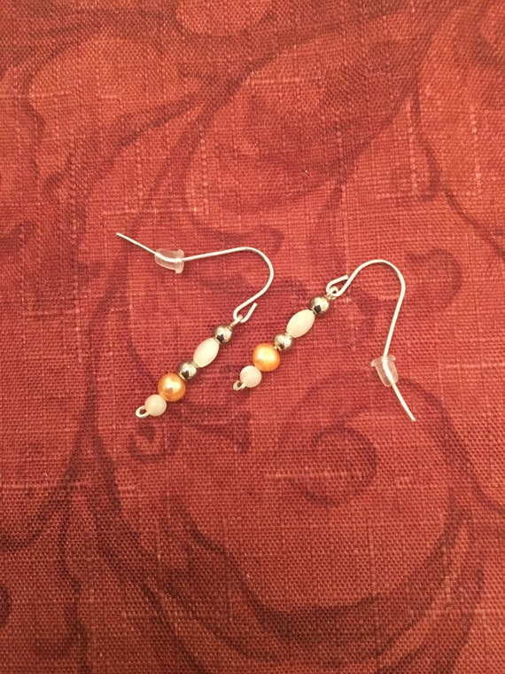 Fresh Water Pearl and Mother of Pearl Beaded Earrings wrapped with Sterling Silver Wire.