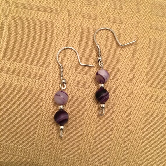 Banded Agate and Sterling Silver Beaded Earrings wrapped with Sterling Silver Wire.