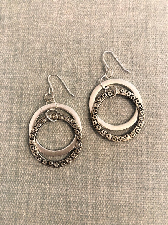 Brass and Pewter Double Hoop Earrings with Sterling Silver Ear Wires