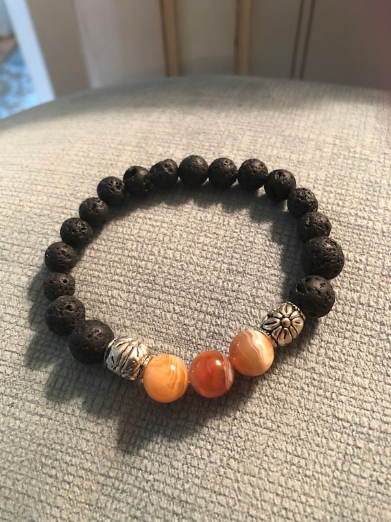 Aroma Therapy Bracelet made with Botswana Agate Beads and Lava Rock Beads.