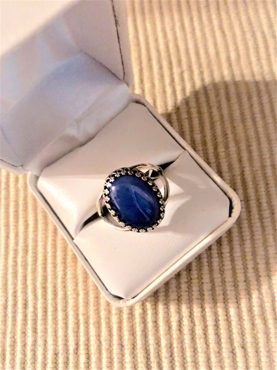 Blue Onyx Gemstone Ring with a Silver Plated Crown Bezel