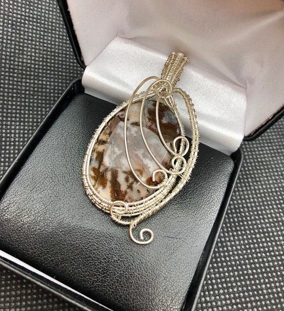 Picture Jasper Cabochon wrapped in Sterling Silver Wire.