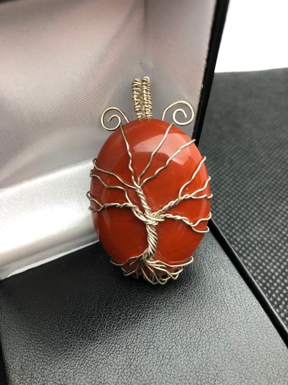 Red Jasper Tree of Life Necklace.   Red Jasper properties are Magic, Power & Transformation