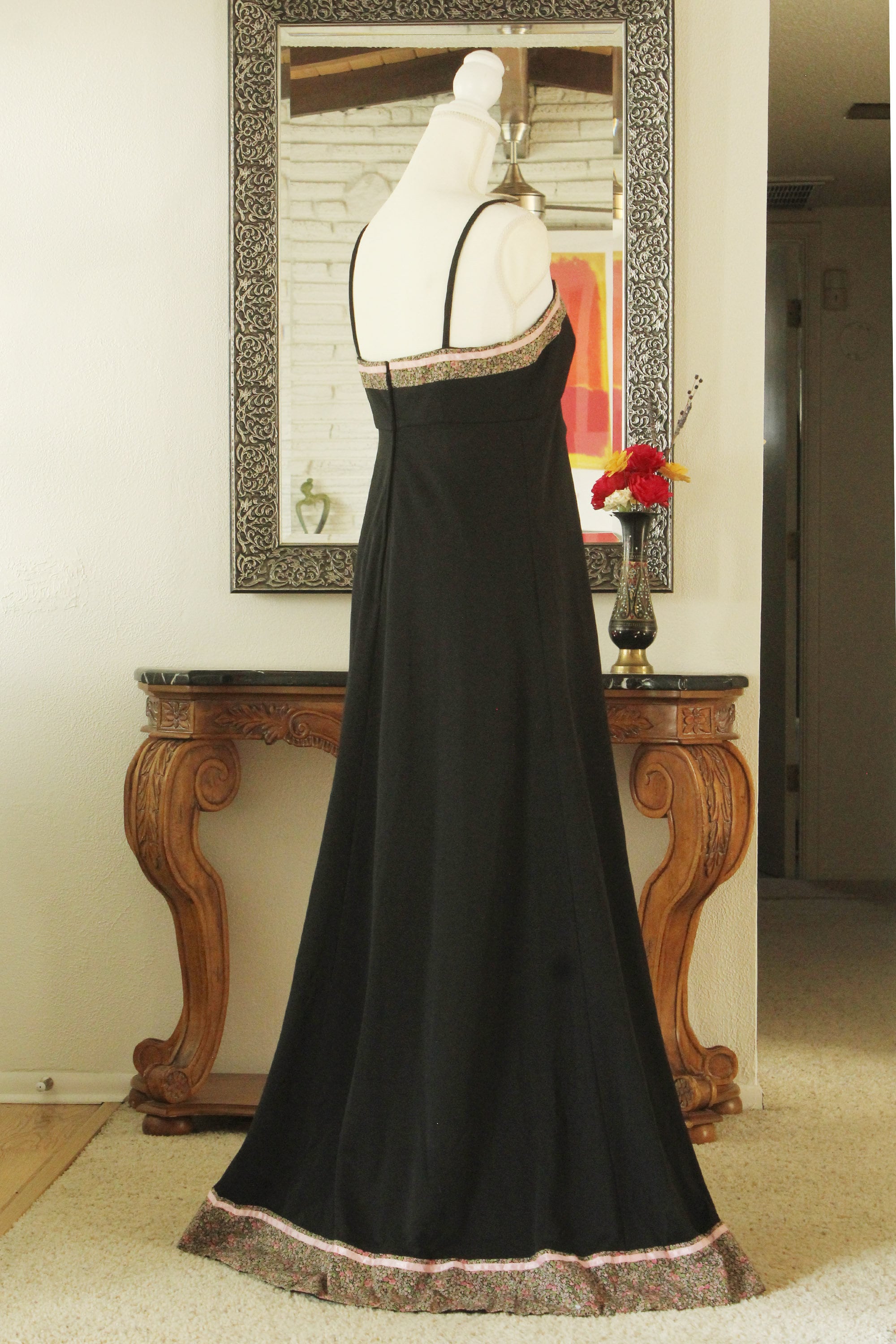 Gorgeous Black Empire Waist Maxi Dress With Pink Floral Trim - Etsy