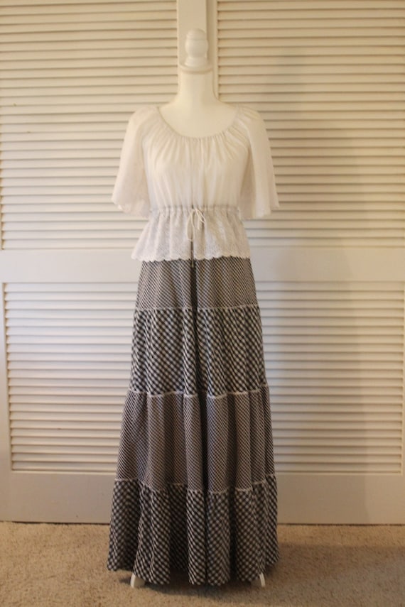 Vintage Jody T gingham maxi dress with tiered skir