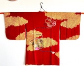 1920s antique kimono coat quot Michiyuki quot in red with beautiful colourful pattern Kimono cardigan kimono dress Kimono top antique kimono