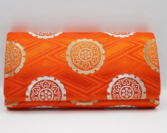 Vintage kimono silk bag in orange gold . Party bag . Japanese kimono bag