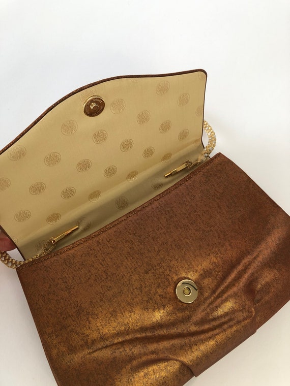 Beautiful Japanese silk bag in gold-braun . Vinta… - image 5