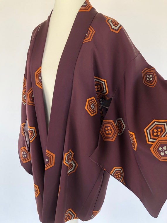 Vintage Haori in braun with geometric pattern / e… - image 2